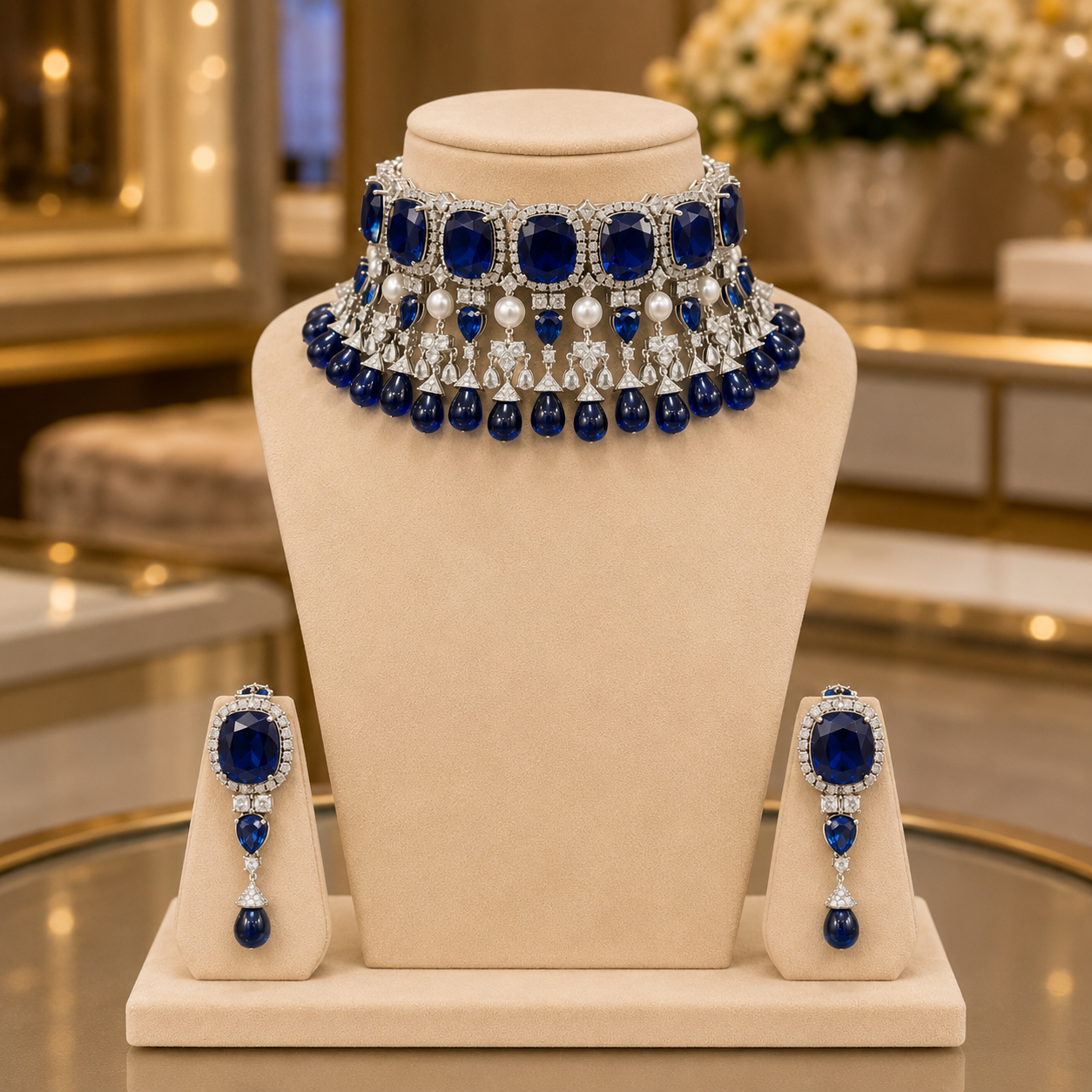 AD Pearl Choker Necklace Set Manufacturer India