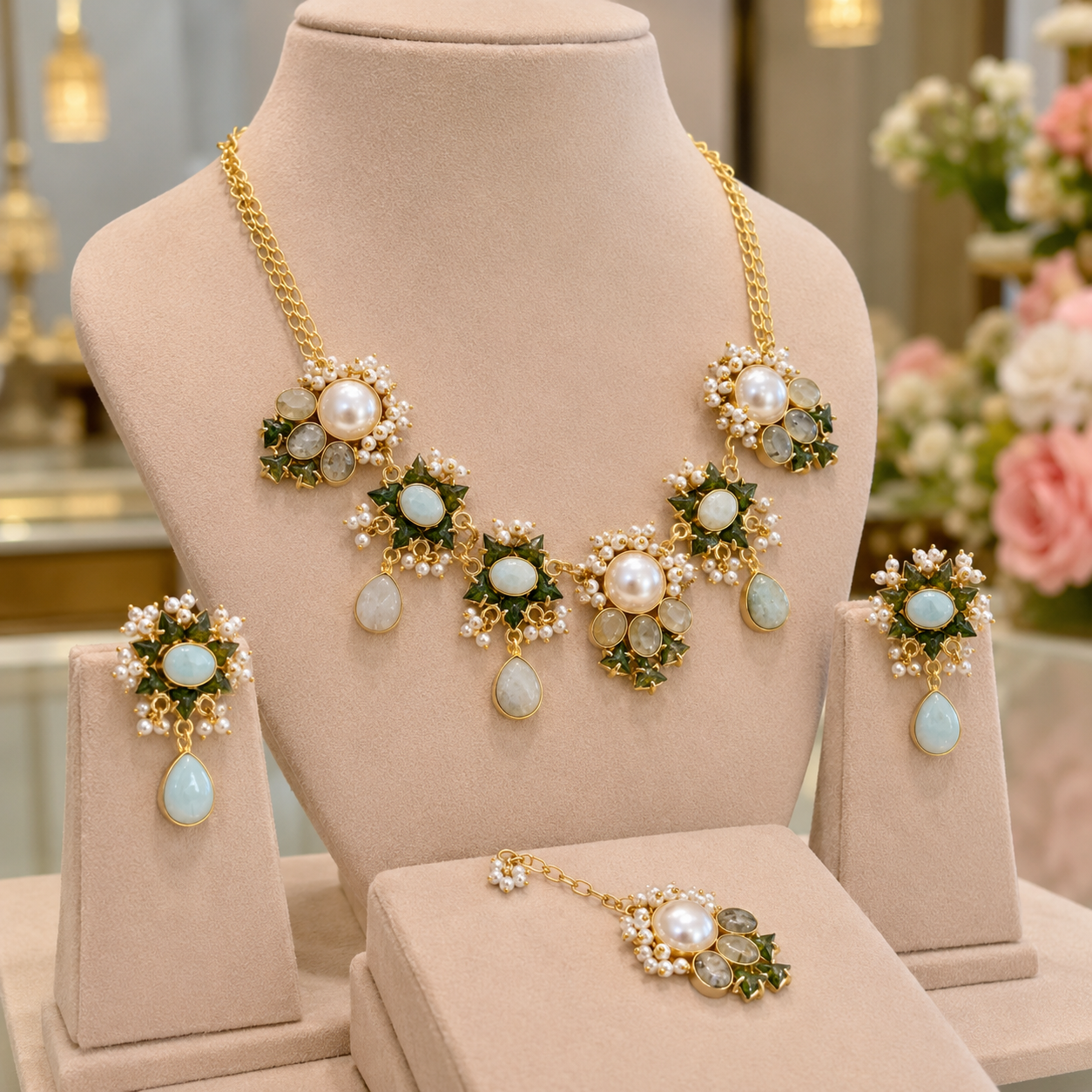 Amazonite Pearl Necklace Set Manufacturer India Wholesale