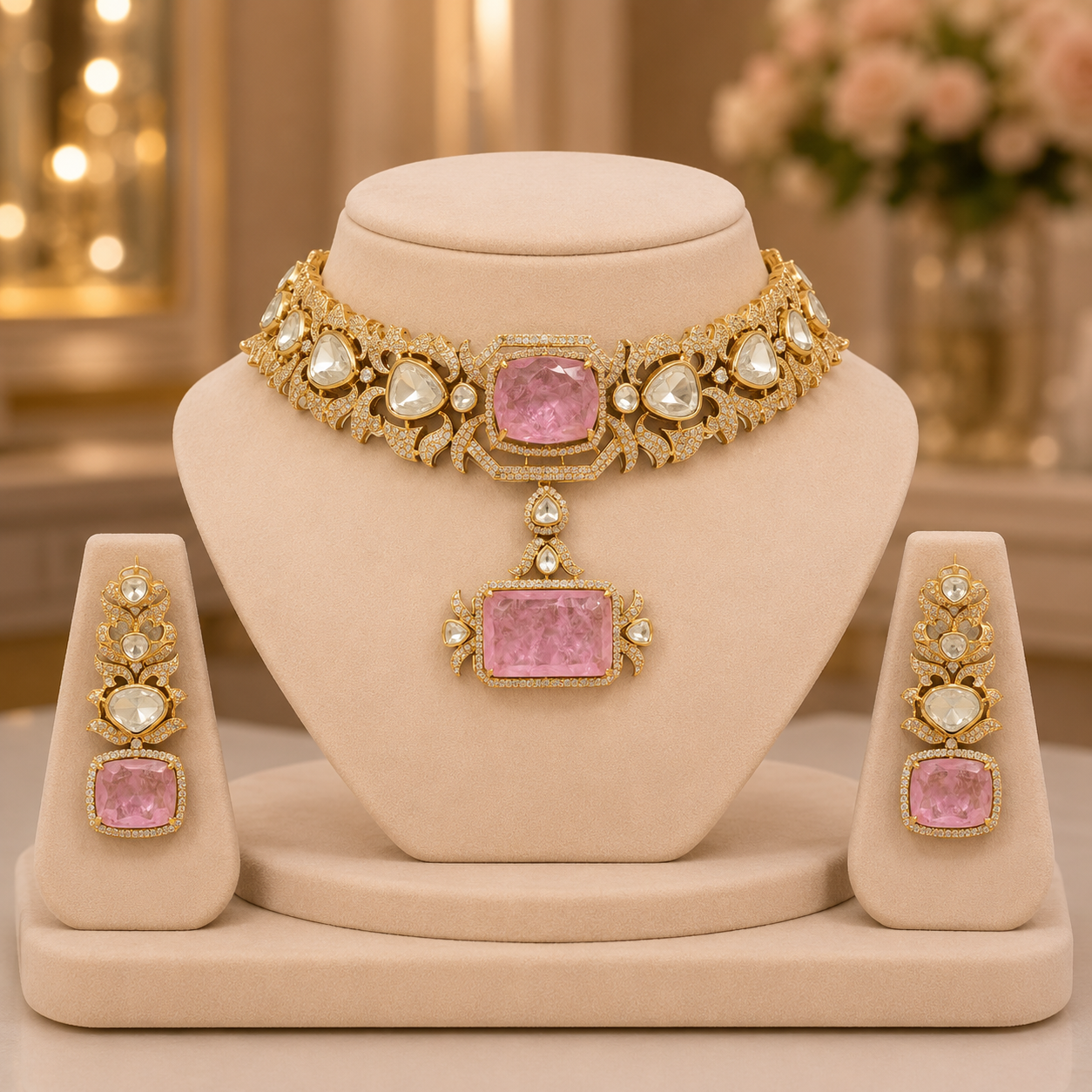 Pink Doublet Kundan Choker Set Manufacturer India Wholesale