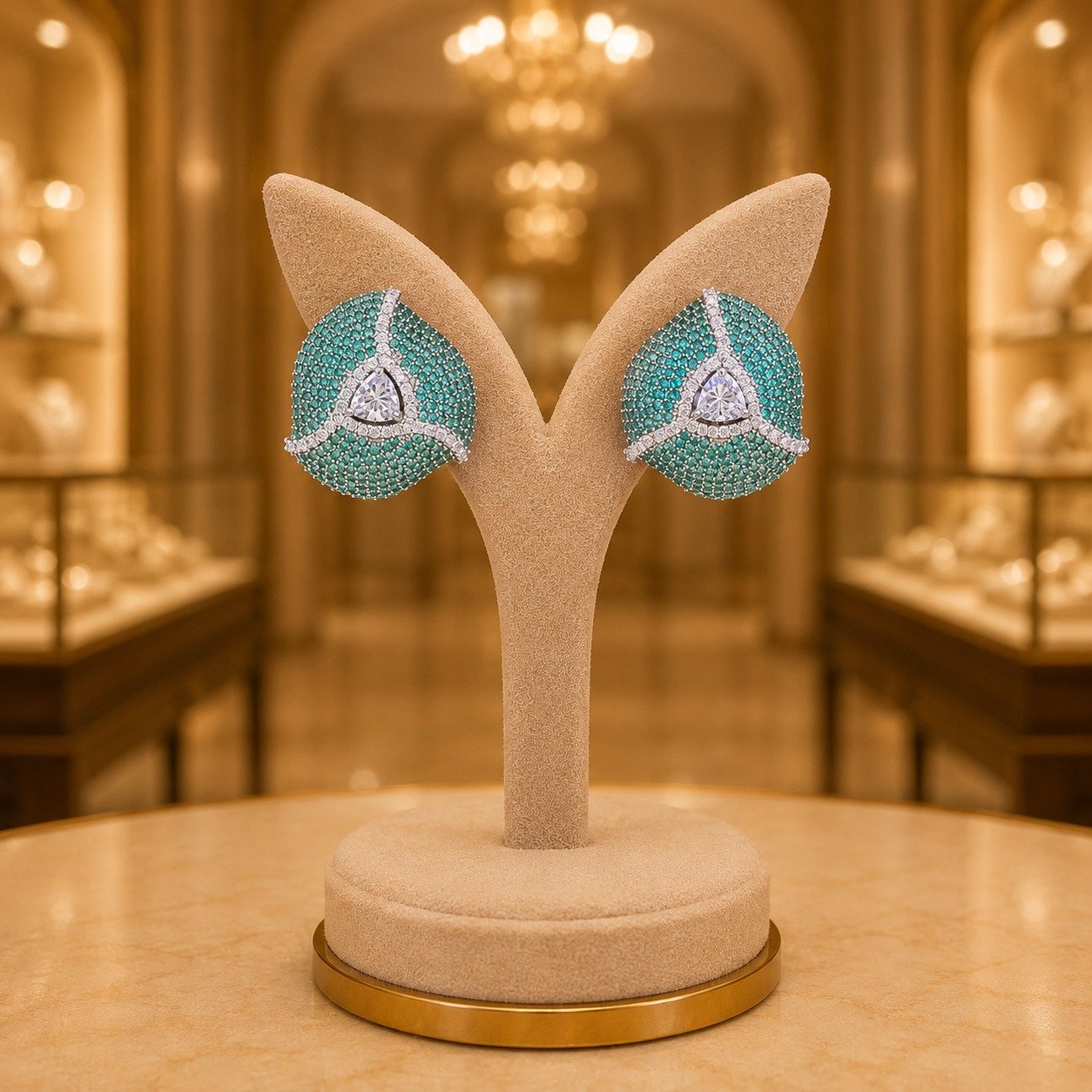 CZ Turquoise Stud Earrings Manufacturer India