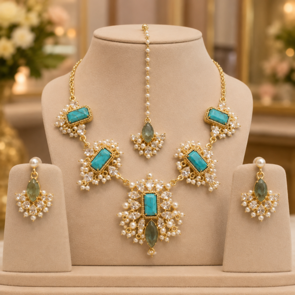 Turquoise Natural Stone Necklace Set Manufacturer Jaipur