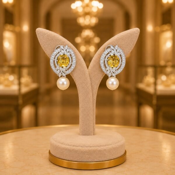 Yellow CZ Pearl Drop Stud Earrings Manufacturer India